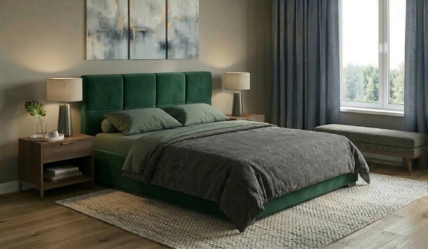 Łóżko tapicerowane Kansas z pojemnikiem na pościel i podnoszonym stelażem